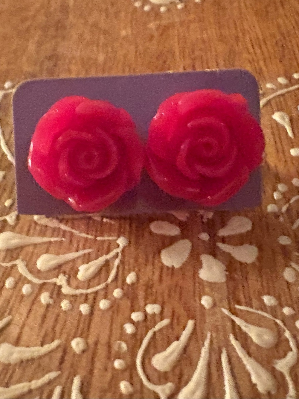 Red Rose Resin Stud Earrings